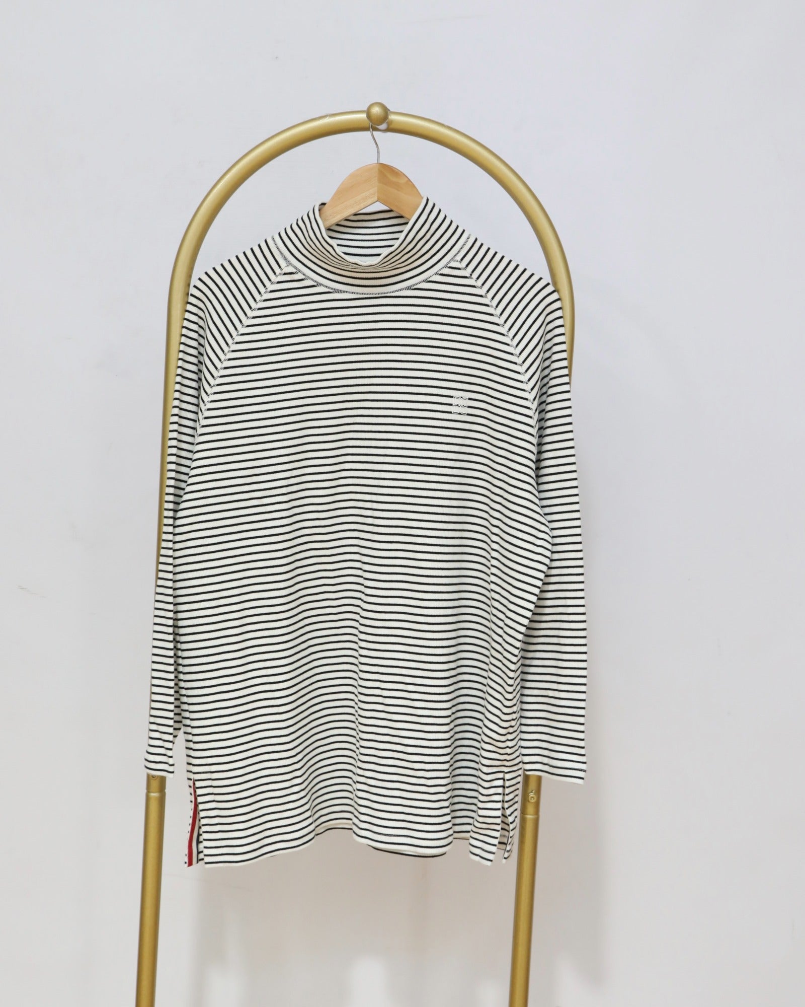 Image of Stripe High Neck Long Sleeve Top – Cream & Black
