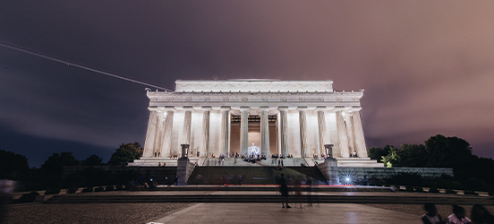 The Lincoln Memorial illuminated at night in Washington, D.C.