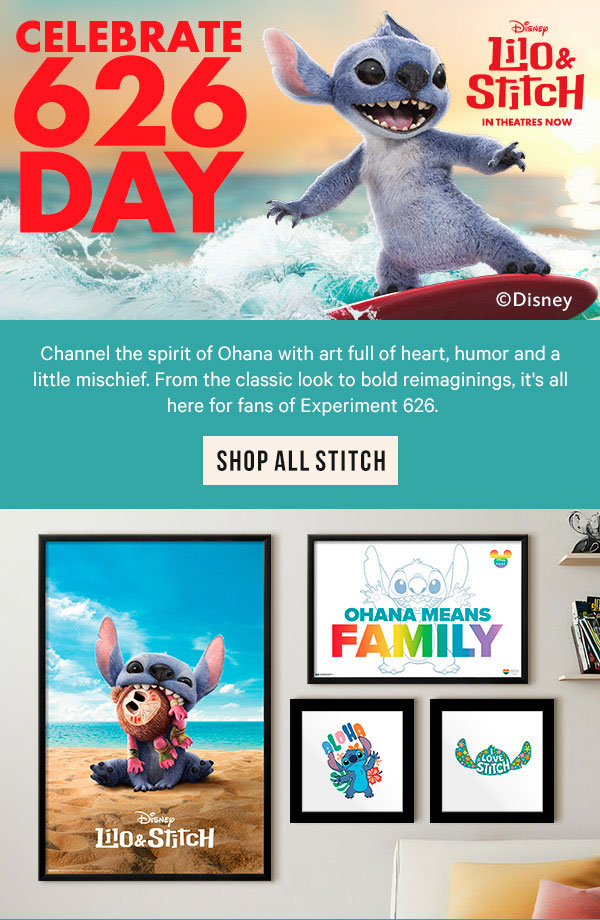 Channel the spirit of Ohana with art full of heart, humor, and a little mischief. From the classic look to bold reimaginings, it’s all here for fans of Experiment 626.