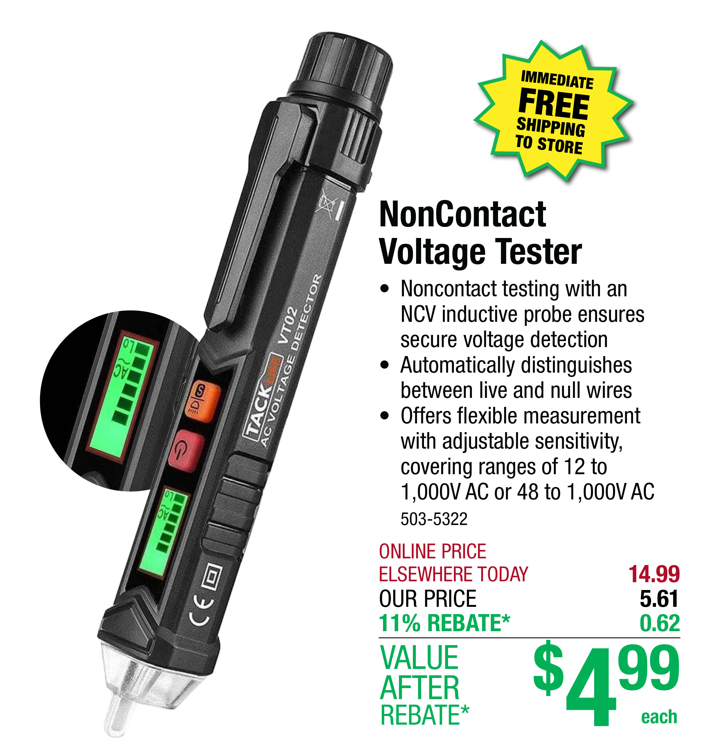 NonContact Voltage Tester - ONLY $4.99 After Rebate*!