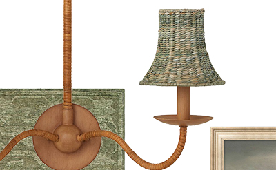 Aelle Coastal Teal Green Seagrass Bell Shade Double Armed Sconce
