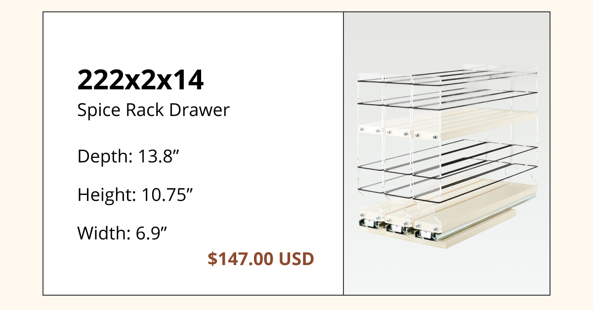 222x2x14 deep spice rack drawer with extended depth for larger cabinets and increased storage capacity