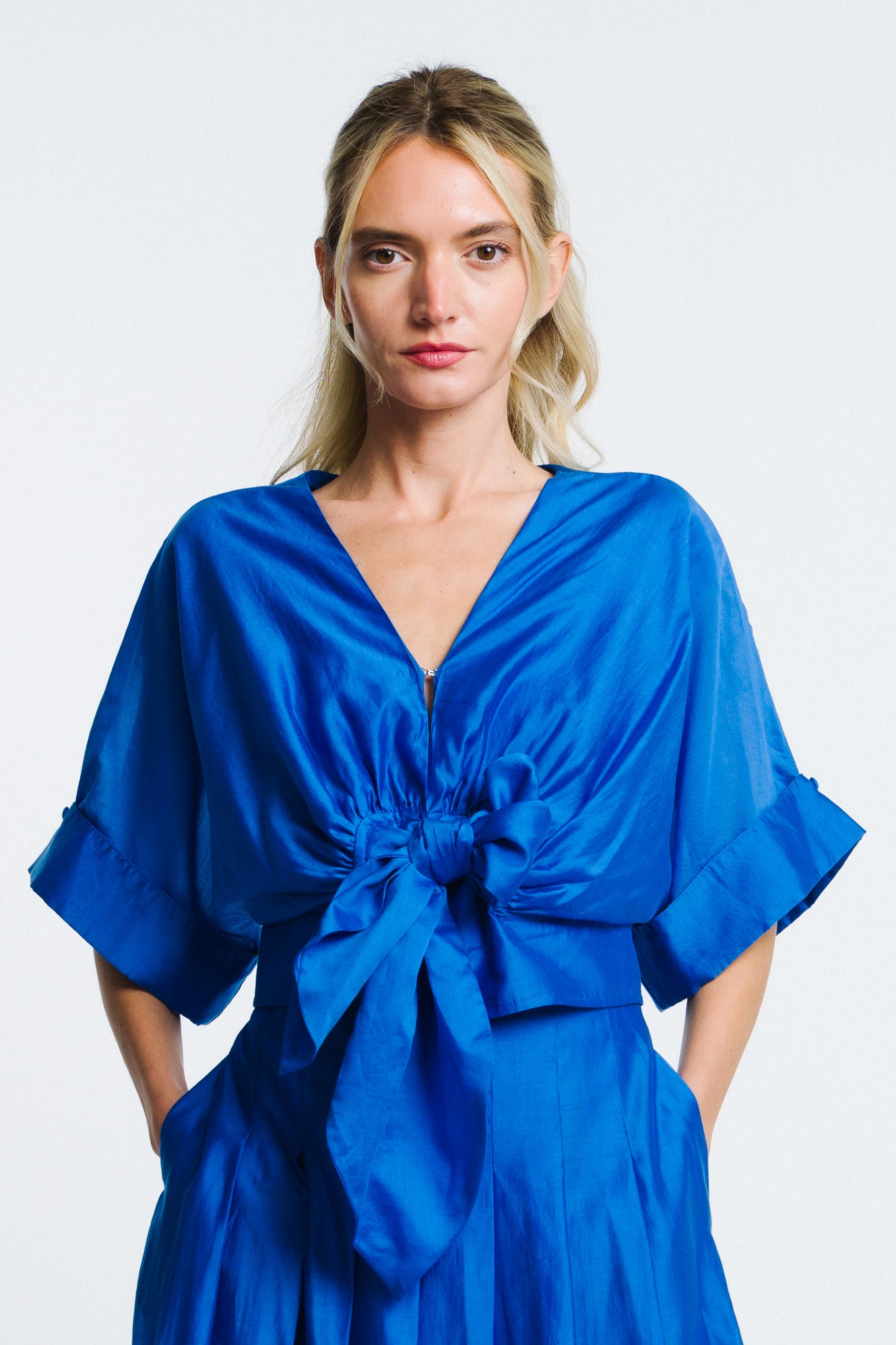 Image of Clarisa Cropped Tie Front Top