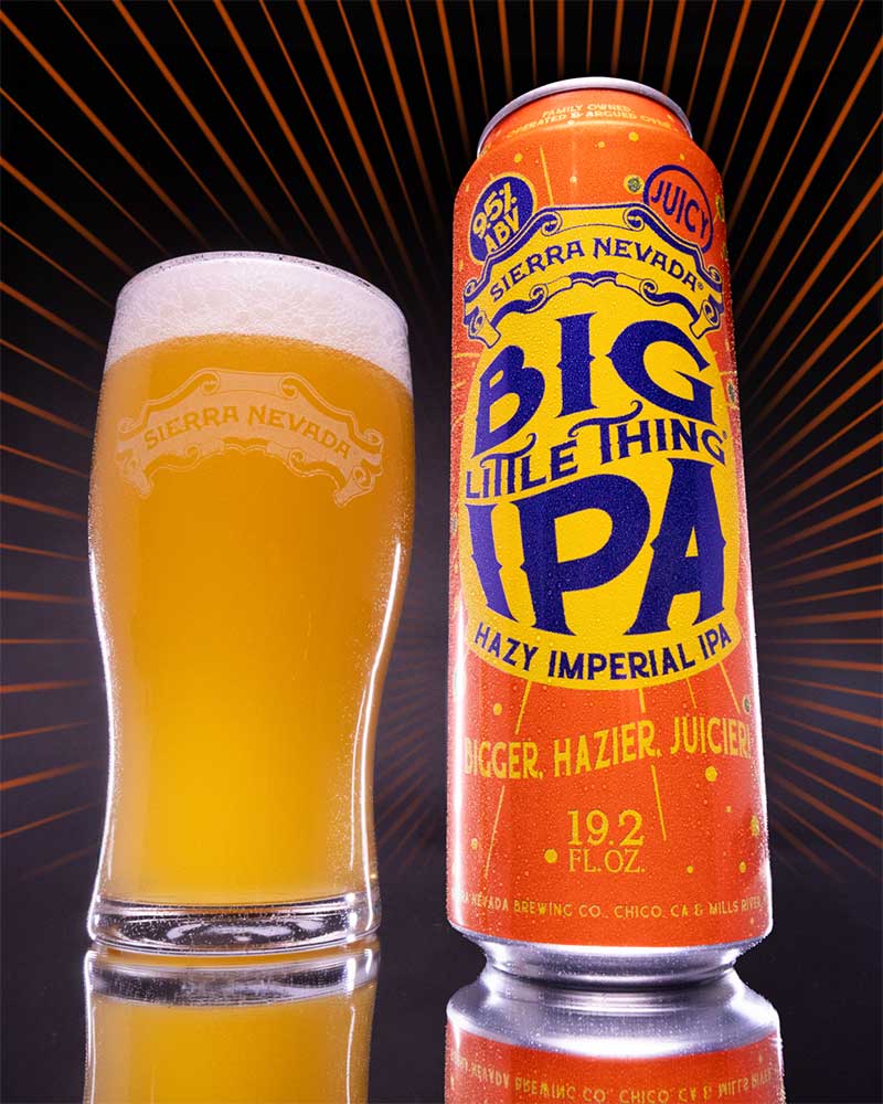 A full glass and 19.2-ounce can of Big Little Thing