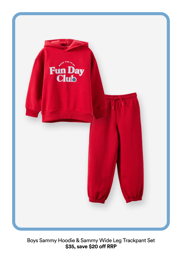 Boys Sammy Hoodie & Sammy Wide Leg Trackpant Set $35, save $20 off RRP