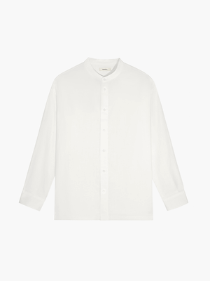 Womens DNA Aloe Linen Mandarin Collar Long Sleeve Shirt—off-white