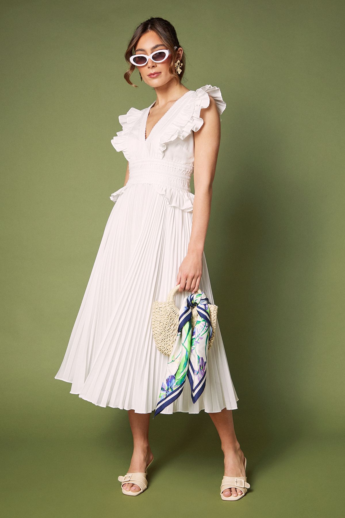 Cotton Pleated Skirt Frill Dress