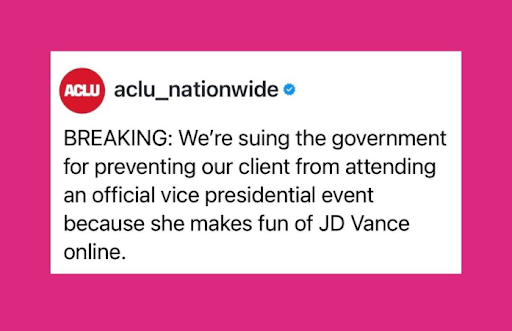 Breaking: We're suing the government for preventing our client from attending an official vice president event because she makes fun of JD Vance online.