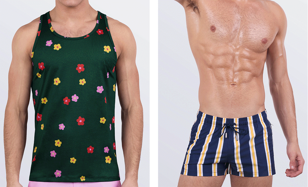 Restocked favorites featuring men’s swimwear and shorts in bold solid colors and playful prints, back and ready for summer.