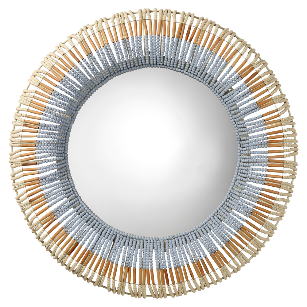 Image of Tori Coastal Beach Blue Mango Wood Round Wall Mounted Mirror