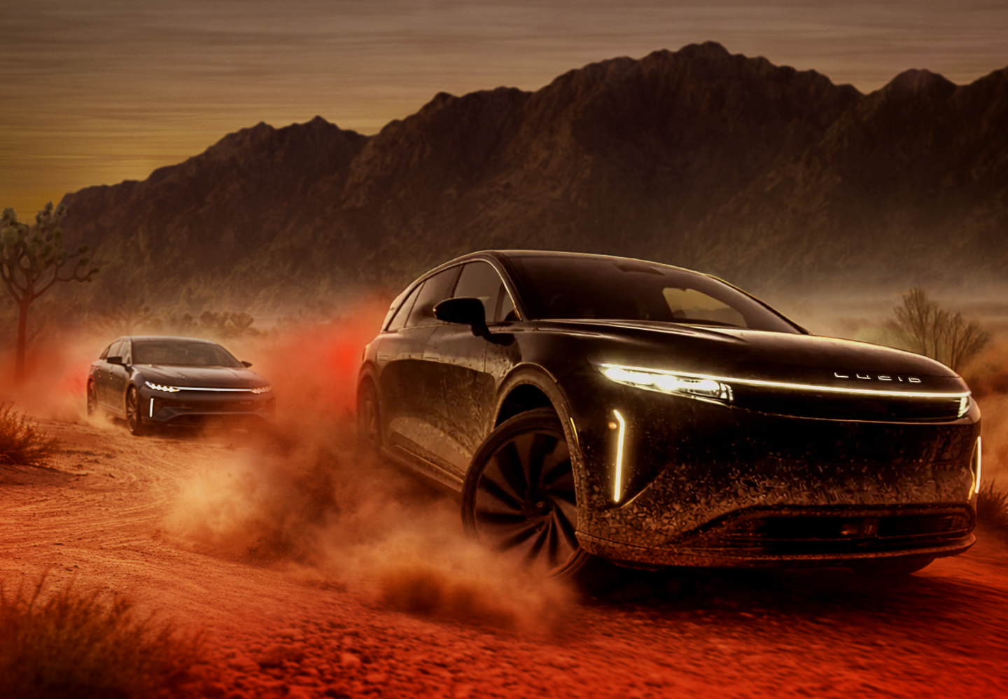 Man walking to a Lucid Air