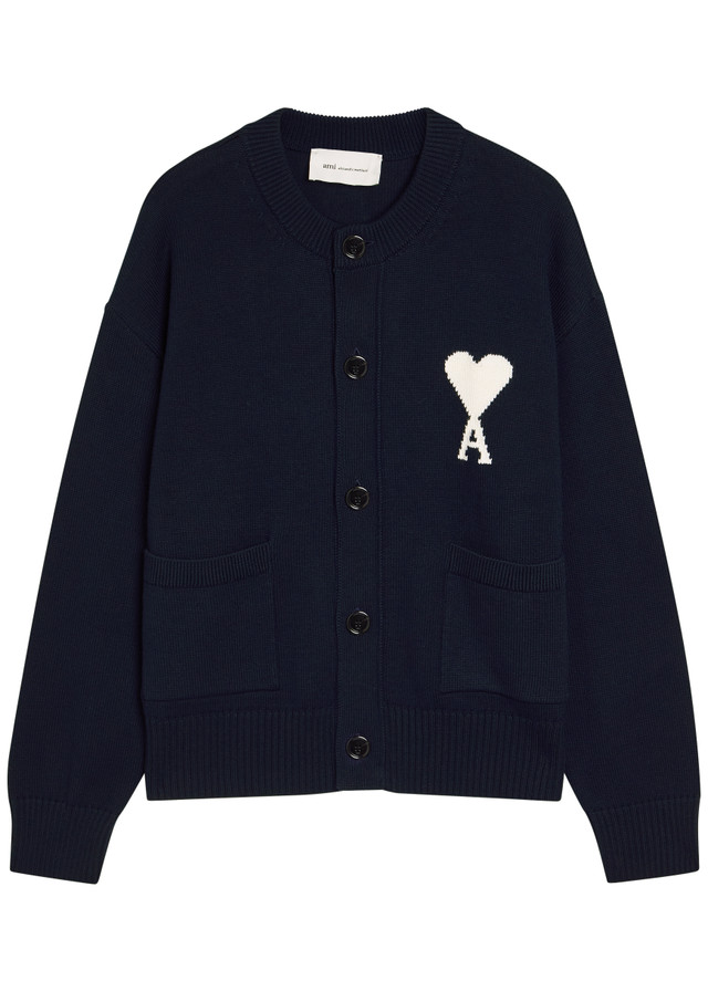 AMI PARIS Logo-intarsia wool-blend cardigan