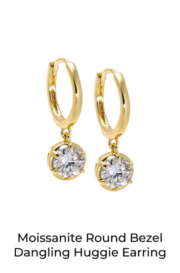 Moissanite Round Bezel Dangling Huggie Earring