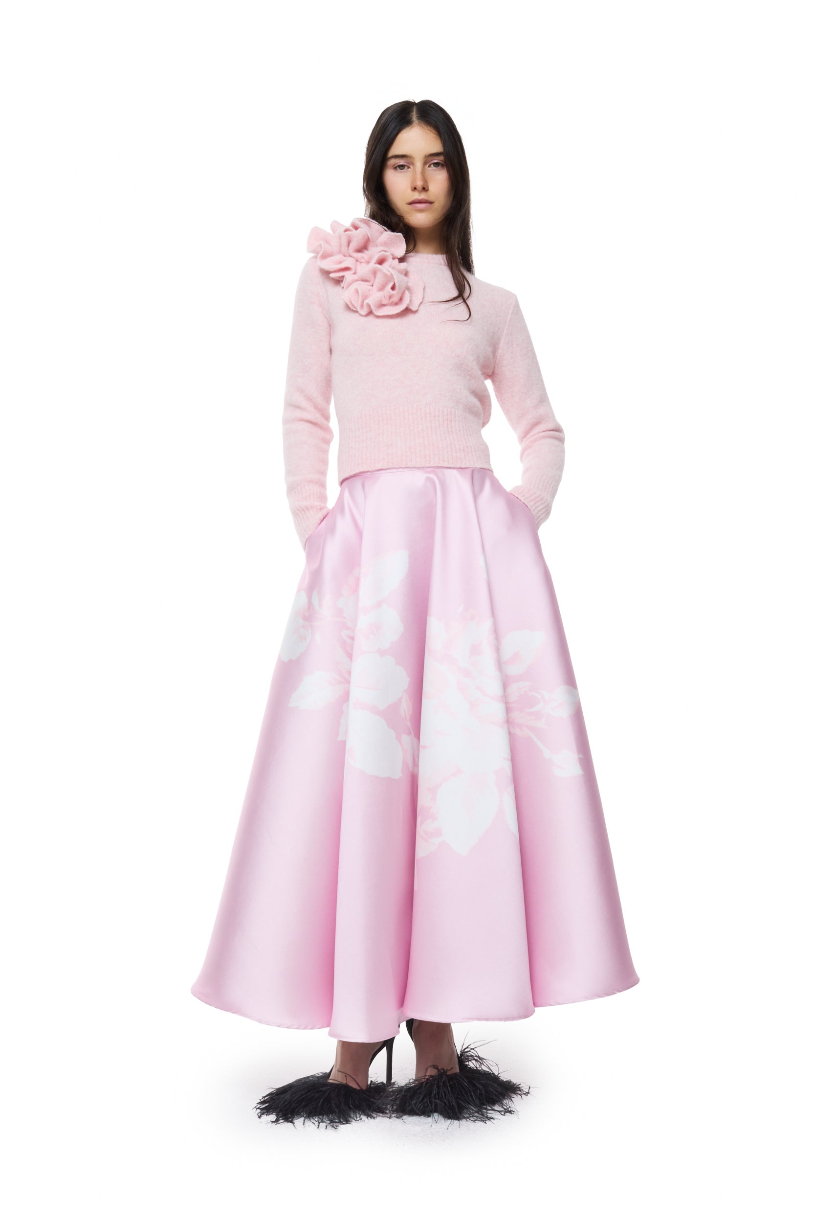 PINK PRINTED MIDI SKIRT