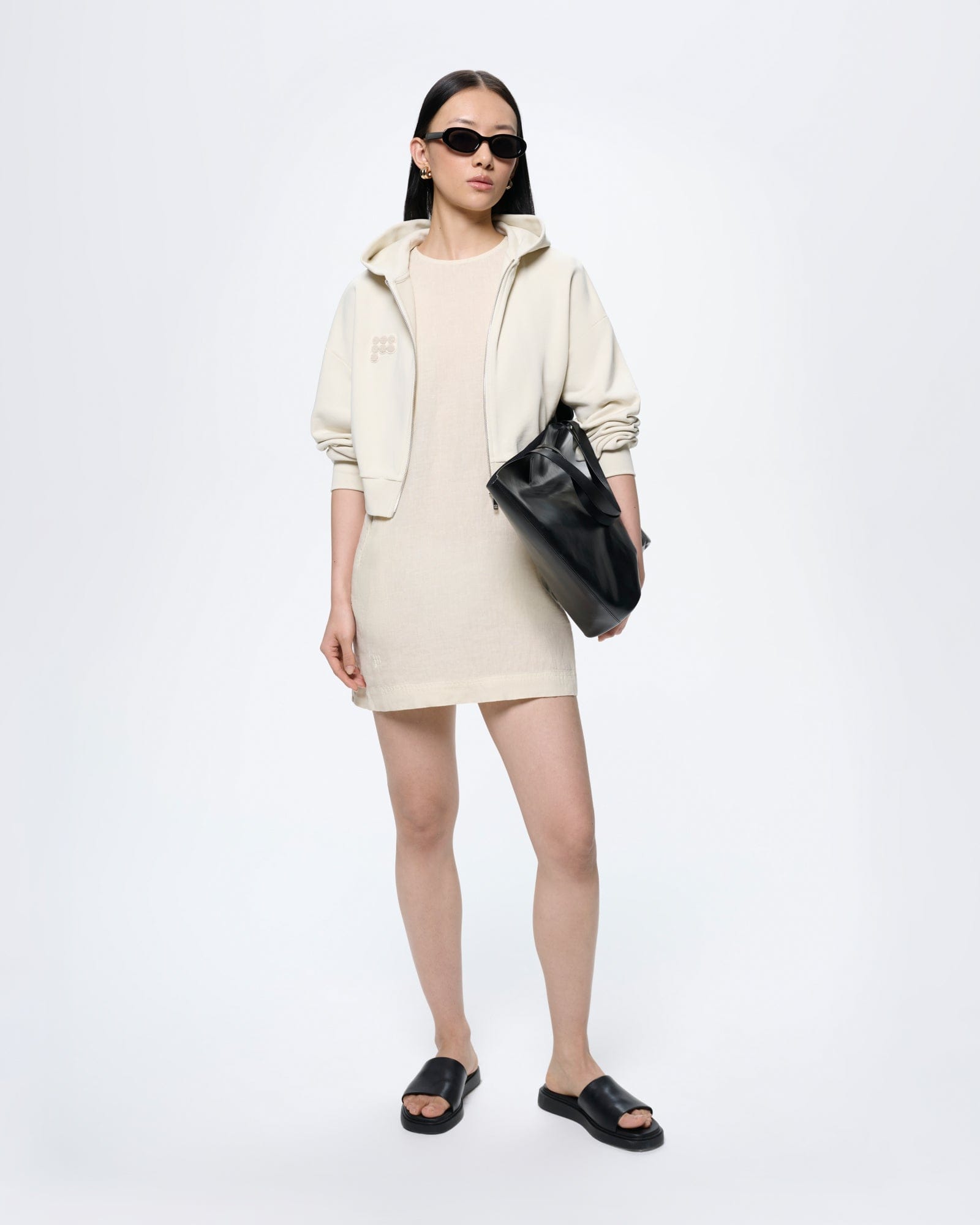 Image of Womens Cropped Zip Up Hoodie—Bone White