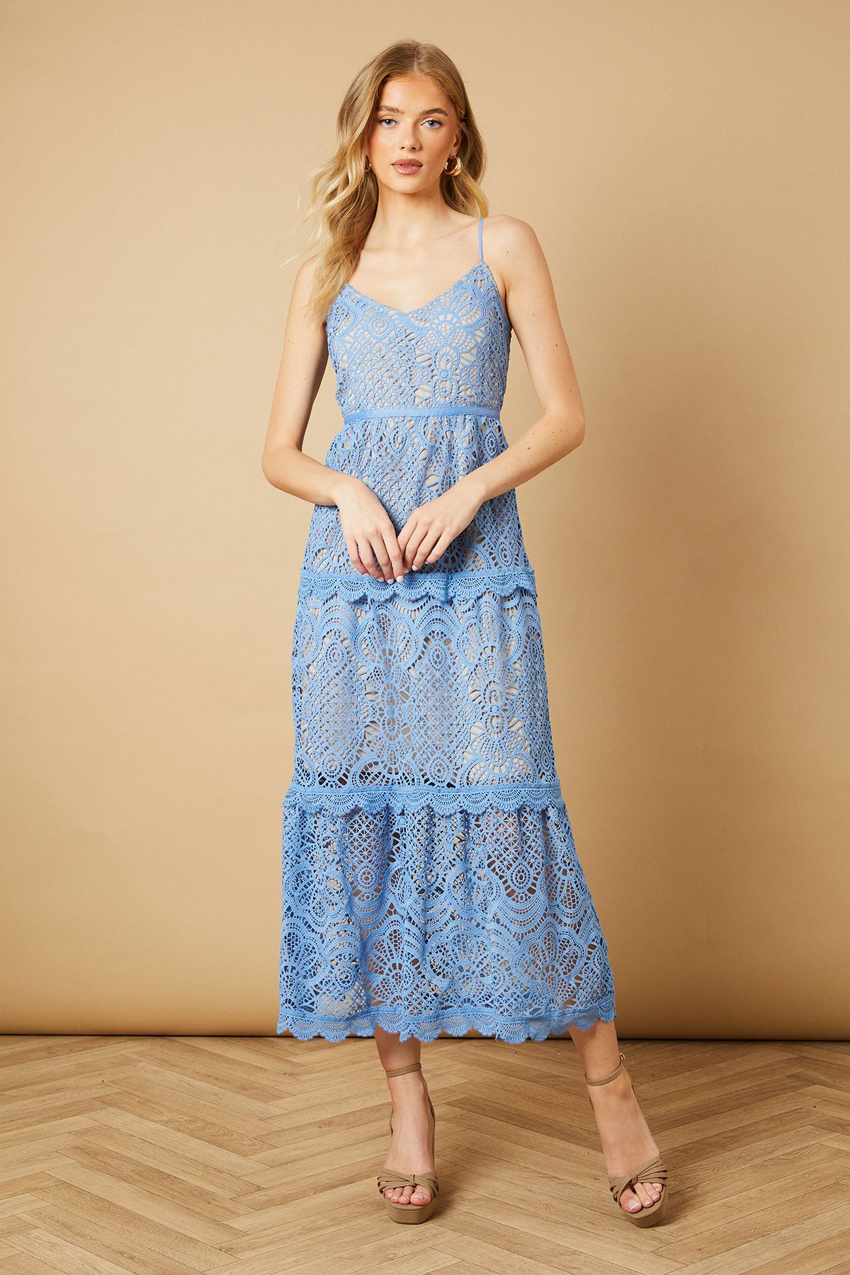 Petite Lace Strappy Midi Dress