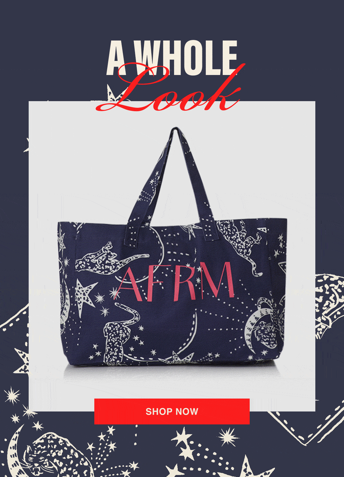 A WHOLE LOOK. TOTE AND BUCKET HAT. SHOP NOW;