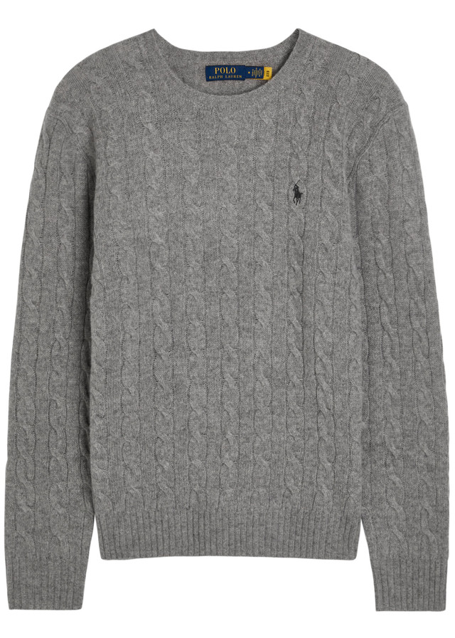 POLO RALPH LAUREN Logo cable-knit wool and cashmere-blend jumper