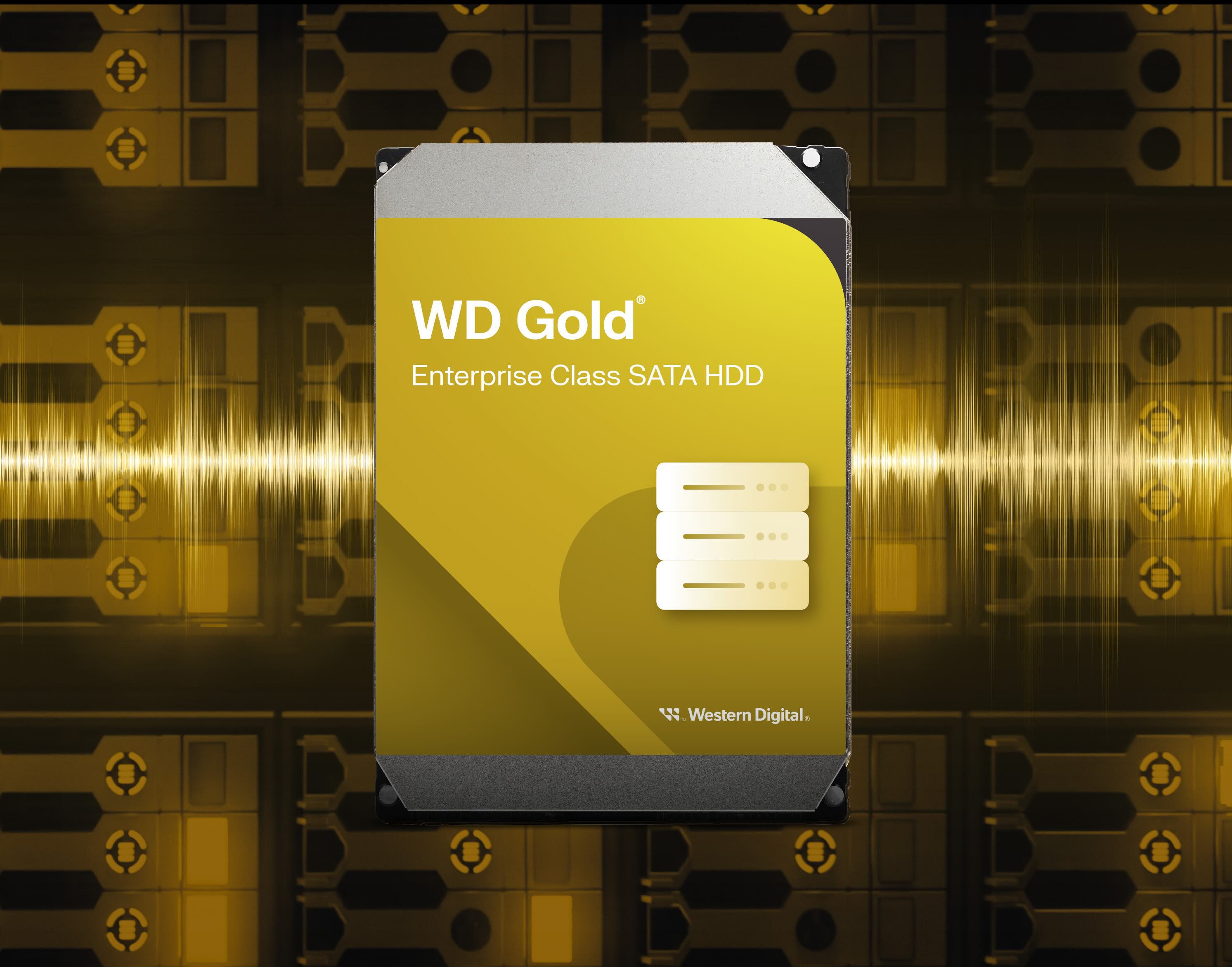 WD Gold Enterprise Class SATA HDD with server illustration.