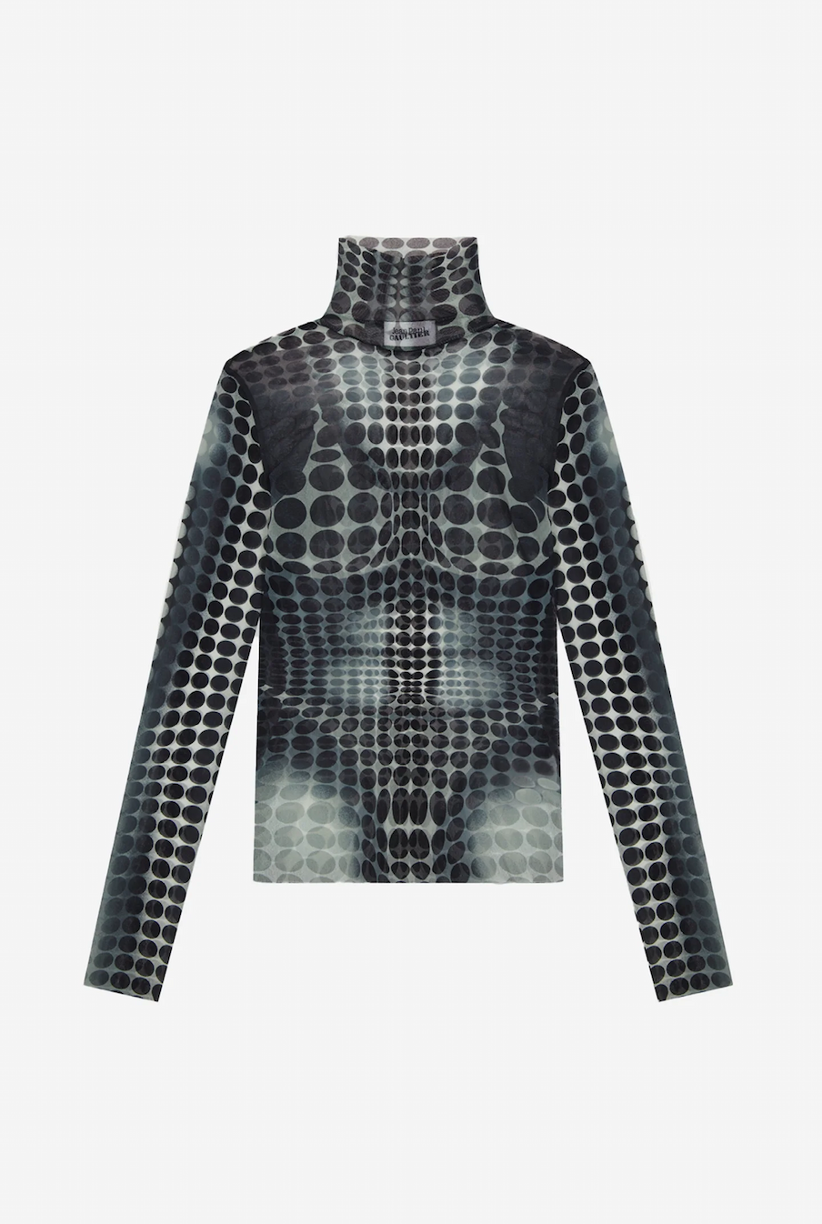 The Black & White Dots Print Mesh Top