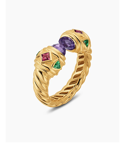Renaissance® Color Ring18K Yellow Gold with Amethyst, Pink Tourmaline and Tsavorites, 10mm