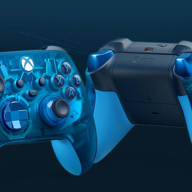 An image showing the front and rear profile views of the Xbox Wireless Controller – Sky Cipher Special Edition.