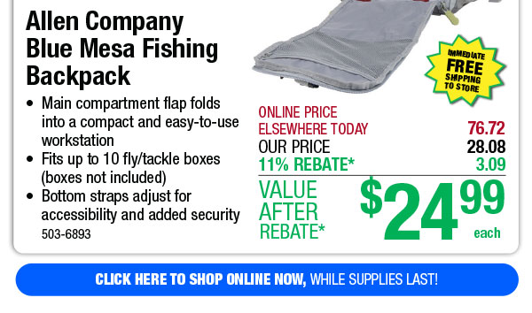 Allen Company Blue Mesa Fishing Backpack - Free Shipping To Store!