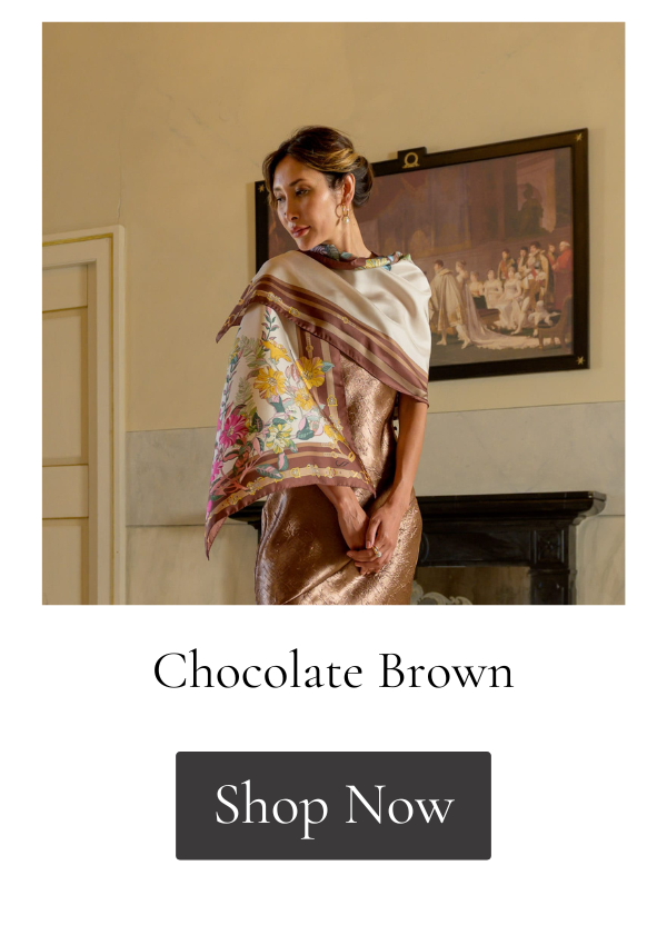Brown floral and equestrian silk scarf
