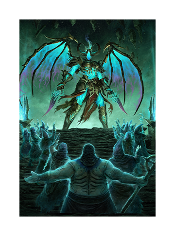 Key art for Diablo IV: Season of Death Awakening featuring Death towering over acolytes.