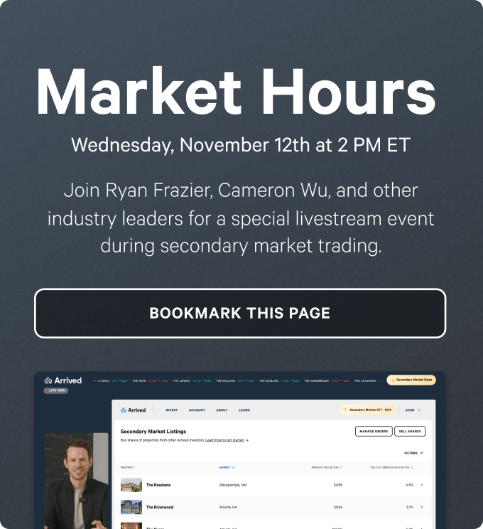 Join Arrived's team for a live secondary market webinar Wednesday, November 12th at 2 PM ET.