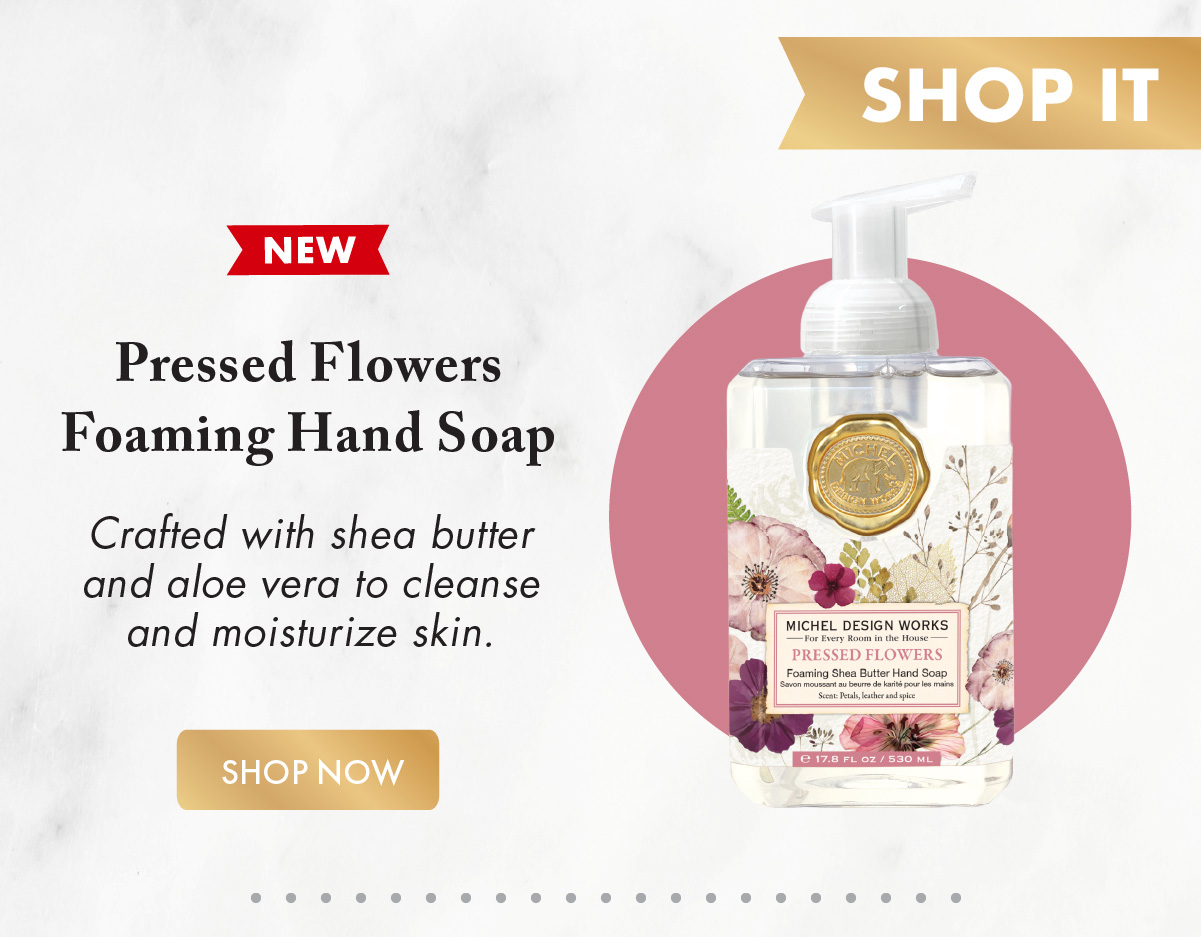 Pressed Flowers Foaming Hand Soap Crafted with shea butter and aloe vera for luxuriously soft skin.