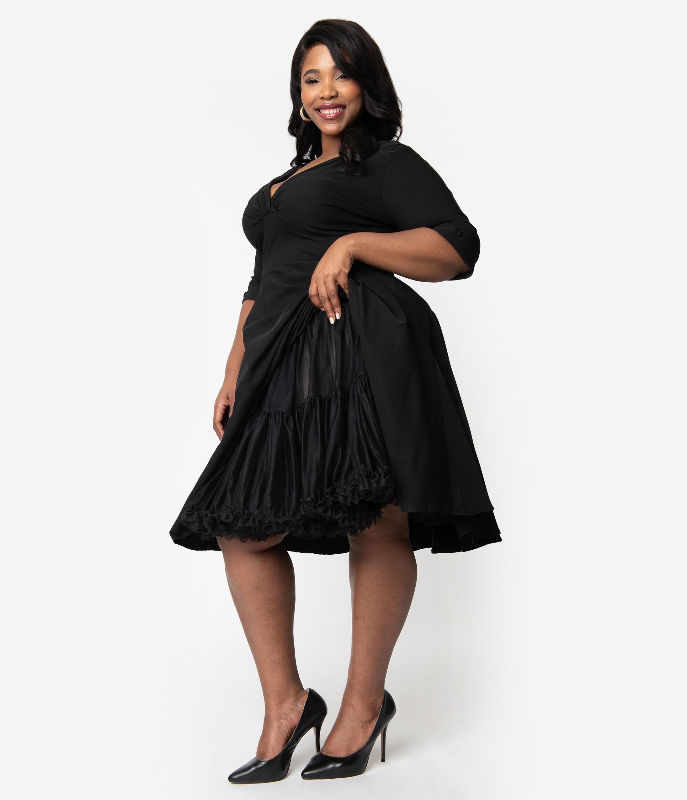 Image of Unique Vintage Plus Size 1950s Style Black Ruffled Petticoat Crinoline