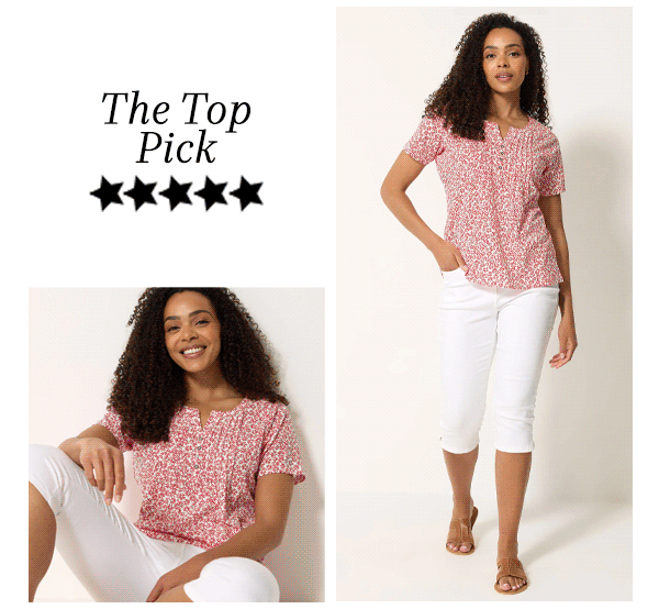 M&Co Red Floral Cotton Henley Top