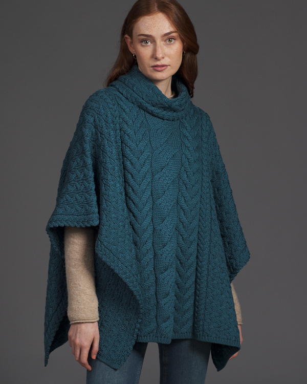 SUPER SOFT COWL NECK PONCHO – IRISH SEA