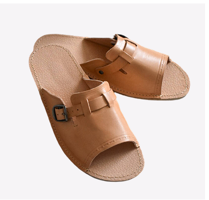 Leather Open Toe Women's Slippers With Buckle
