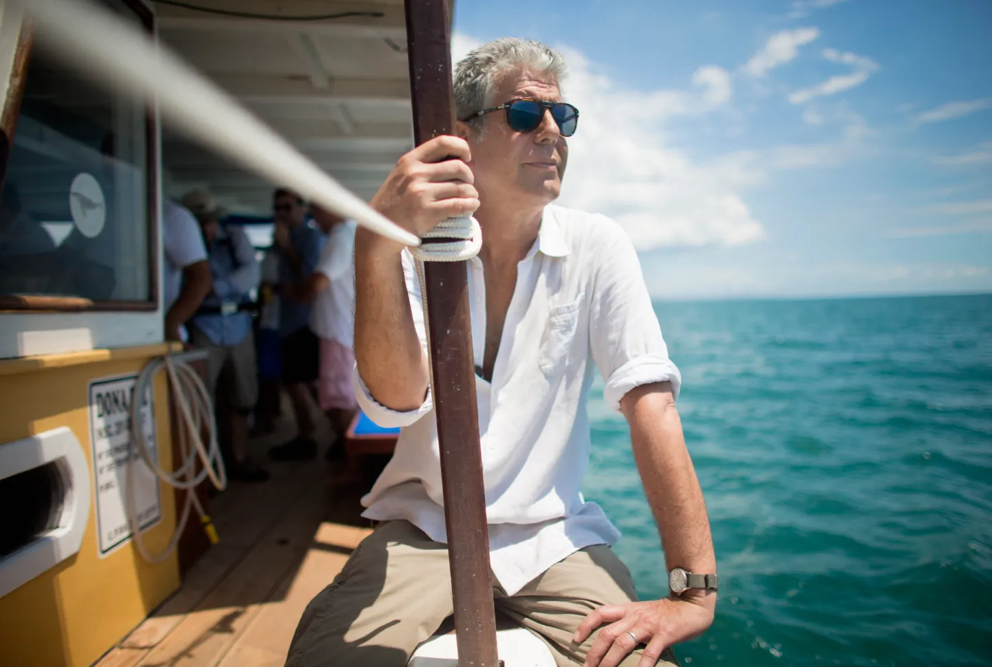 Anthony Bourdain on a boat