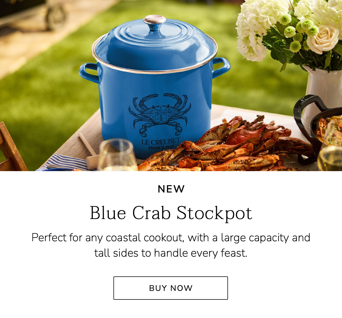 NEW - Blue Crab Stockpot: Perfect for any coastal cookout, with a large capacity and tall sides to handle every feast. BUY NOW