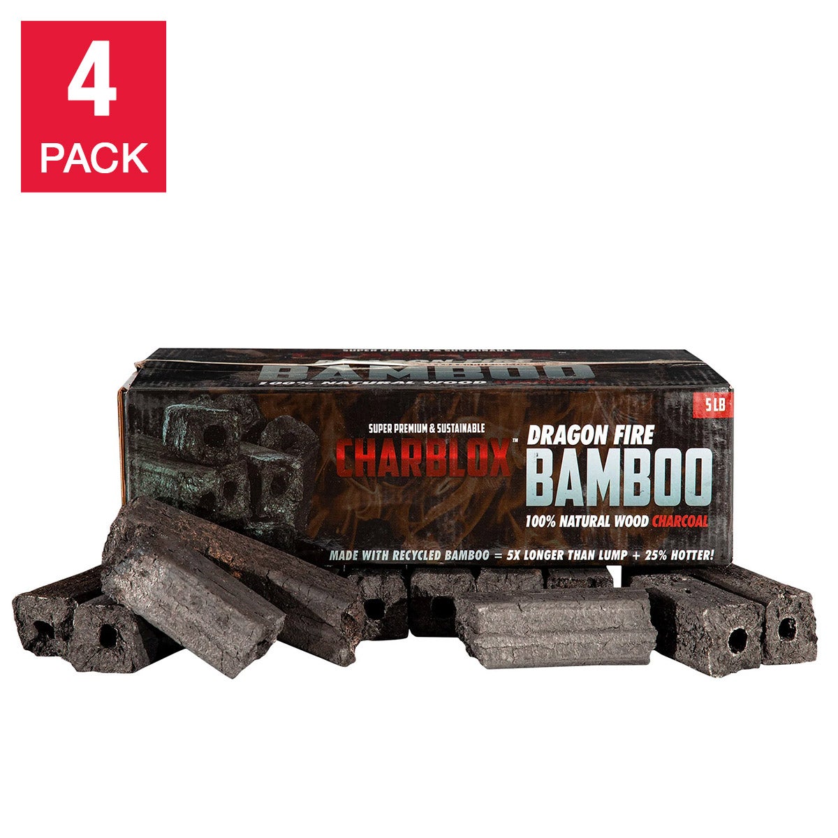 Charblox Dragon Fire Bamboo Charcoal, 5 lbs, 4-Count