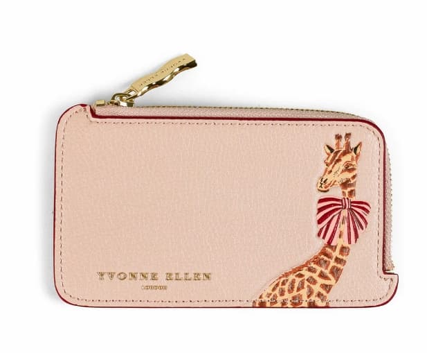 Zipped Coin Purse - Vintage Pink With Giraffe