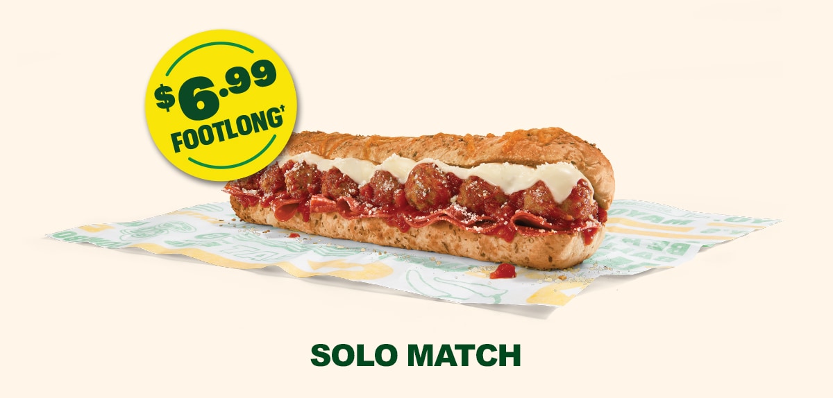 Promotional email for Subway® soccer-themed offers. Headline reads “Fuel your fandom with fresh-made favorites.” Text includes “Time for a sub” and a “Plan my party” button. An additional section promotes a limited-time deal, including a $6.99 footlong. Imagery shows subs, Lay’s chips, Pepsi beverages, and a group setting. A catering section highlights options for larger groups with assorted drinks and sandwiches, with call-to-action buttons including “Order now” and “Feed my squad.”