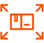 Orange icon of a device surrounded by four outward-facing arrows, suggesting expansion