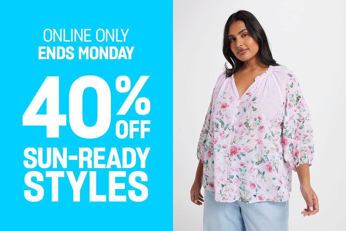 Online only, ends Monday. 40% off sun-ready styles