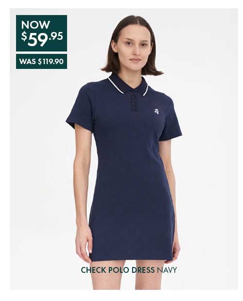 WOMENS CHECK POLO DRESS NAVY