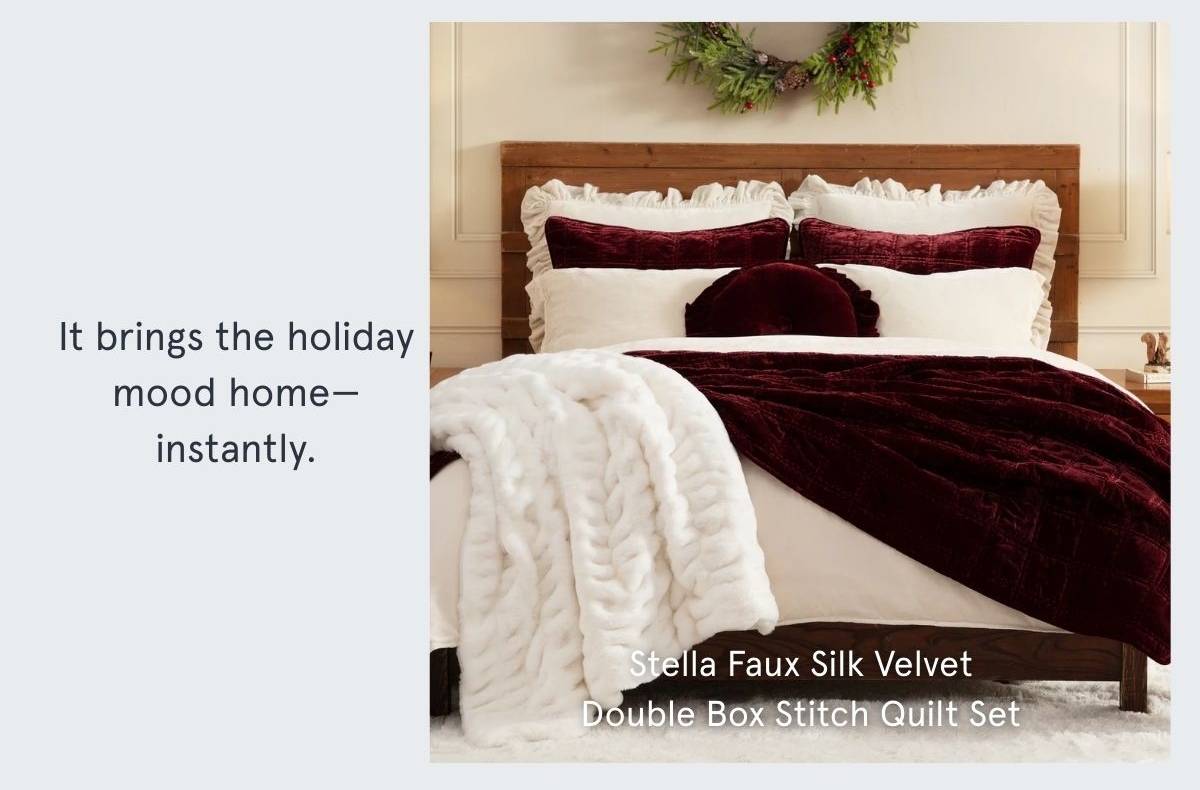 Stella Faux Silk Velvet Double Box Stitch Quilt Set