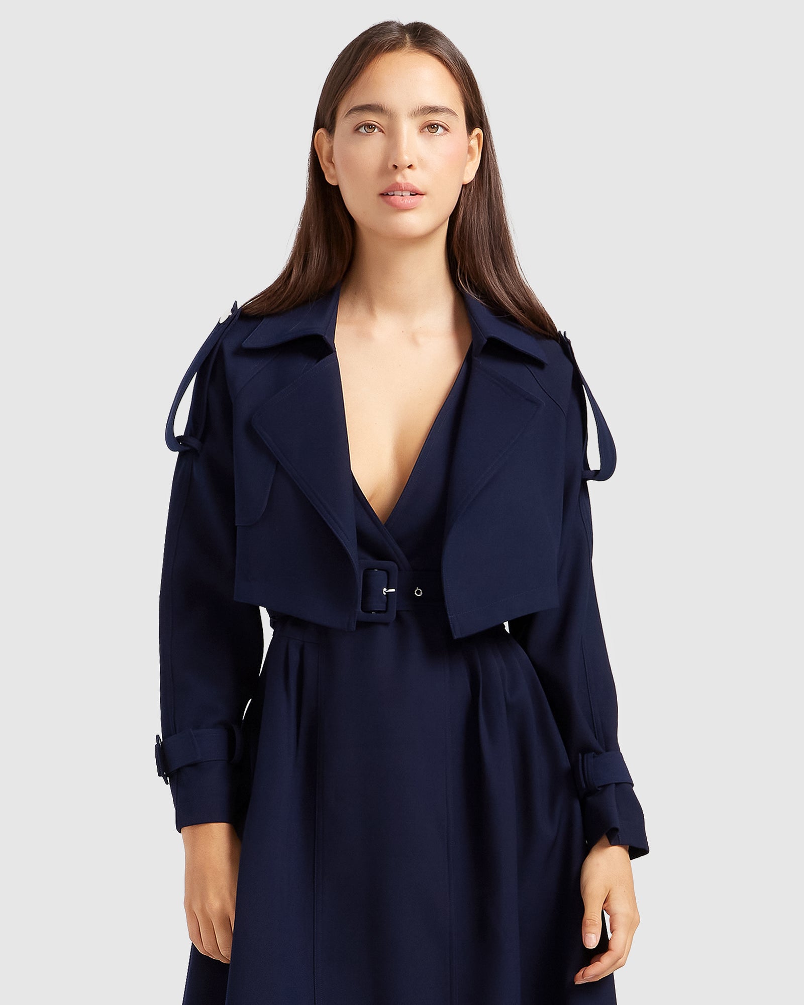 Image of Manhattan Cropped Trench - Navy