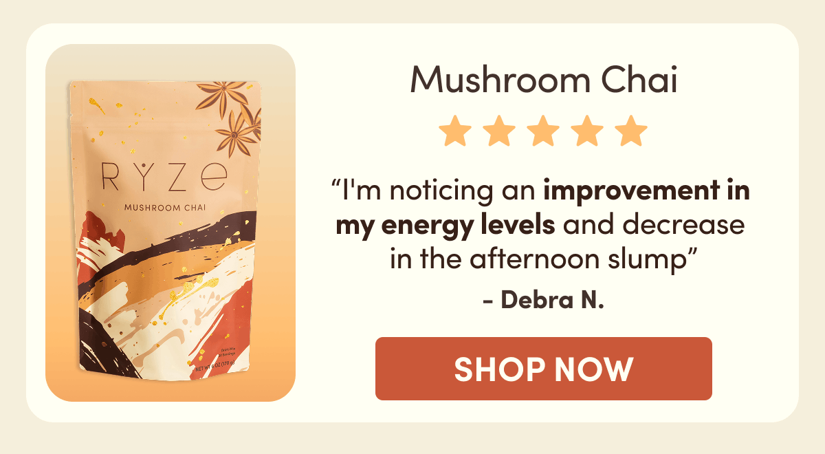 Mushroom Chai | "I'm noticing an improvement in my energy levels and decrease in the afternoon slump" - Debra N. | Shop Now