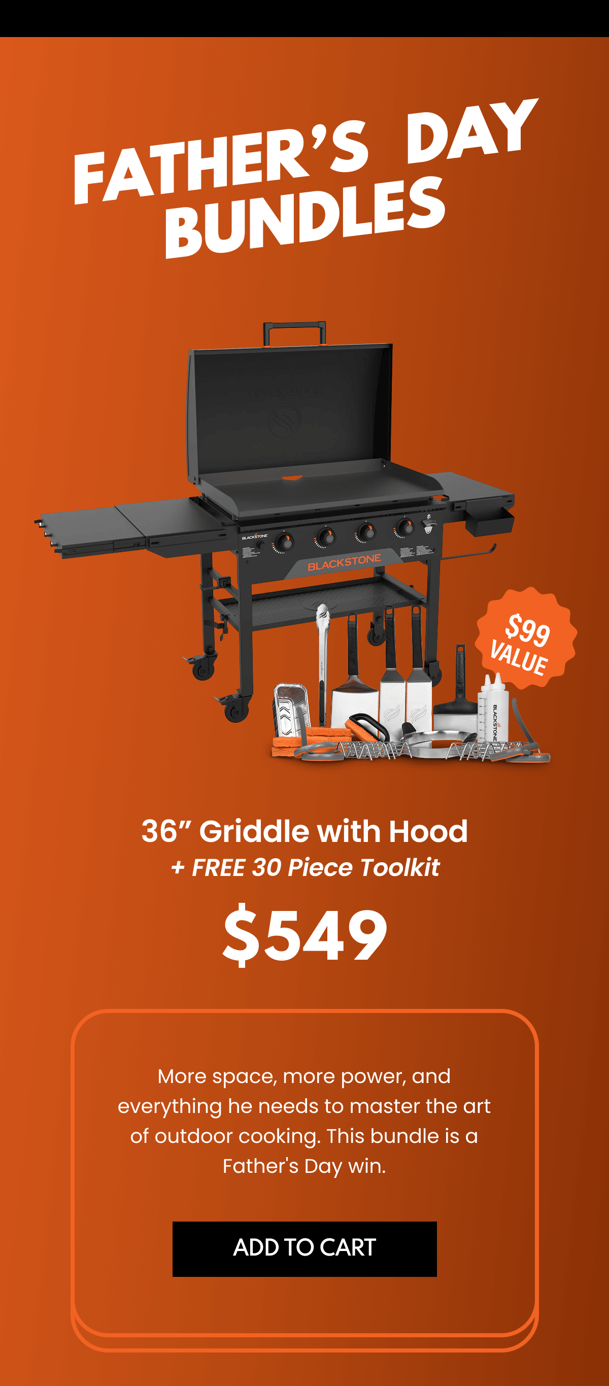 36” Griddle with Hood + FREE 30 Piece Toolkit