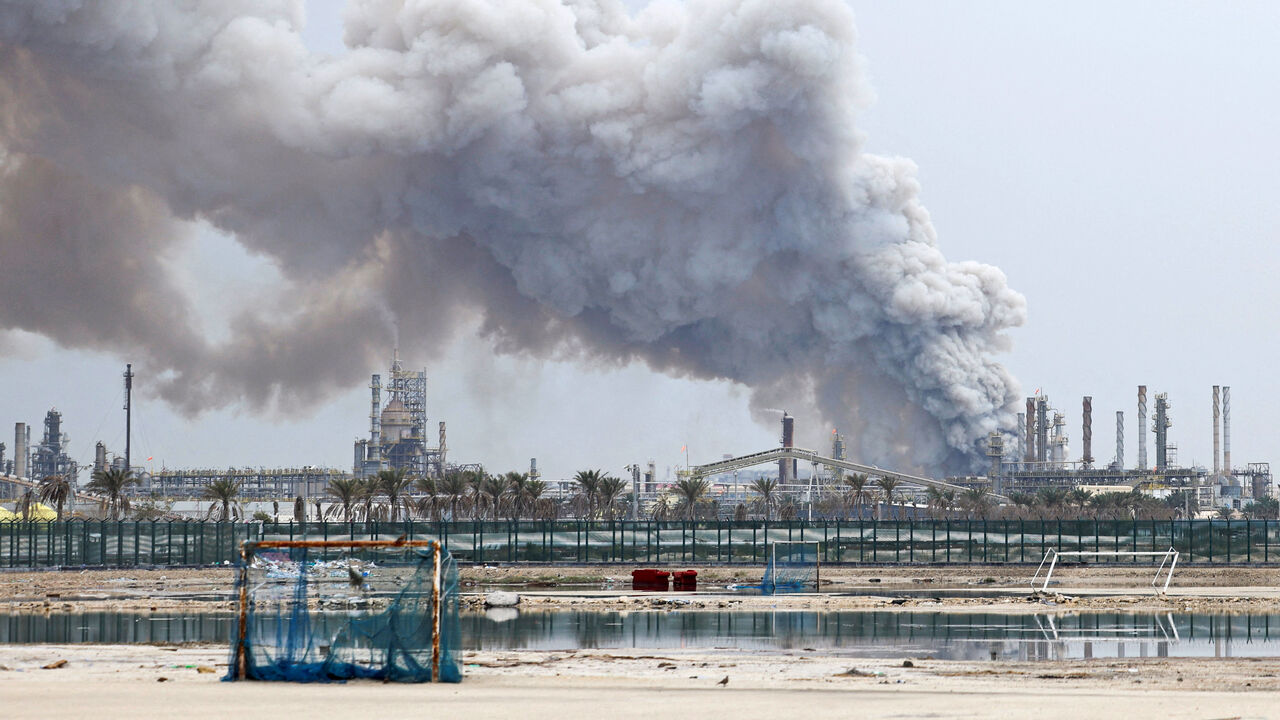 Smoke rises following a strike on the Bapco Oil Refinery, amid the U.S.-Israeli conflict with Iran, on Sitra Island Bahrain, March 9, 2026.