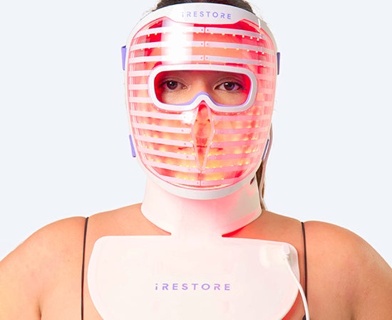 iRESTORE LED Red Light Therapy Face Mask with Neck and Chest Device, Anti-Aging