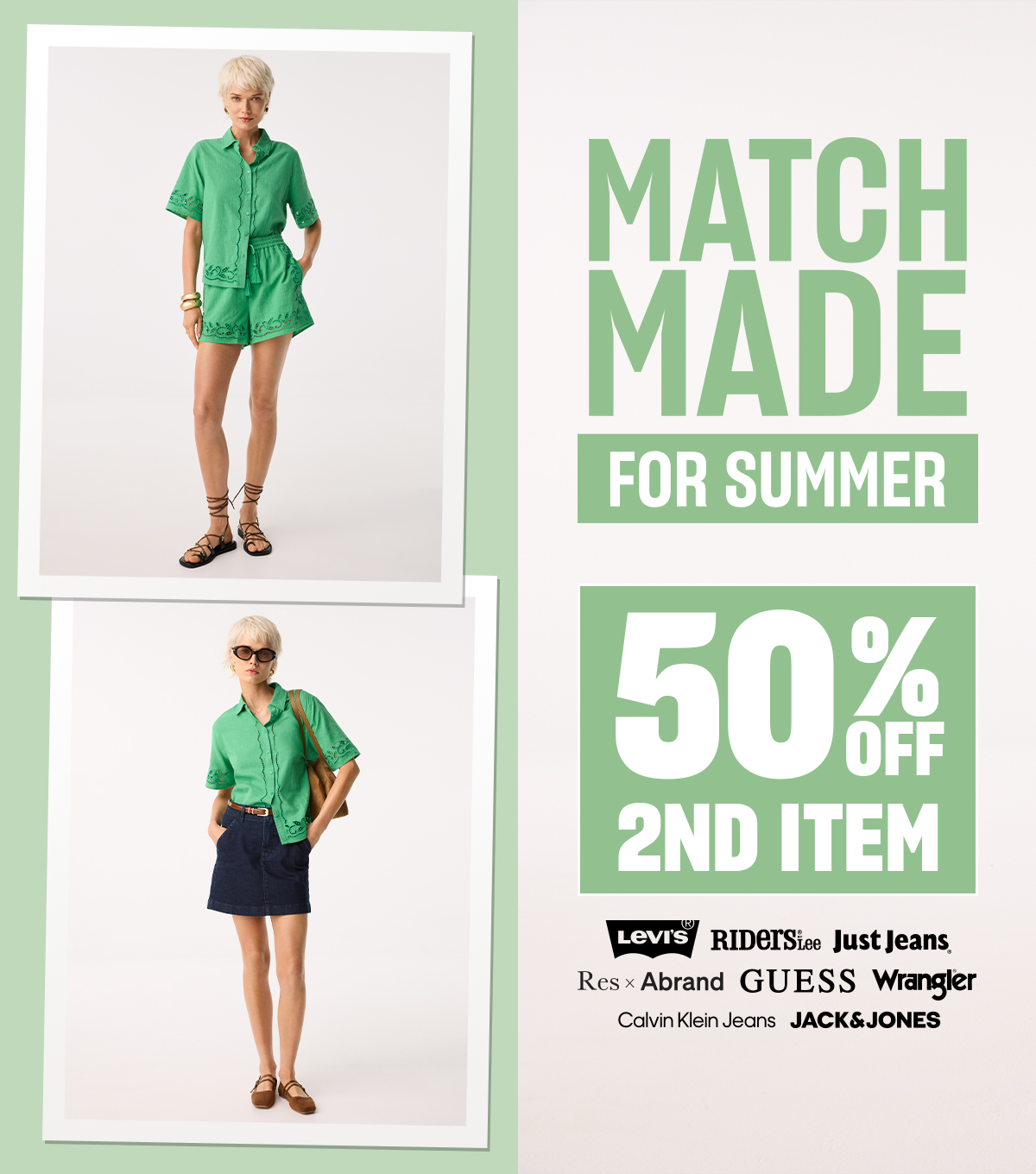 50% off second item. All full price